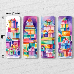 Watercolor Christmas Gift Stacks Printable Bookmark Set Of 4 | Printable Bookmarks | Instant Download | Digital Download |Christmas Bookmark