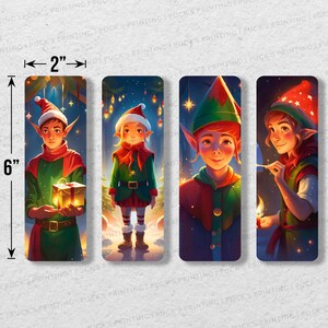 Geanimeerde kerstelf afdrukbare bladwijzerset van 4 | Afdrukbare bladwijzers | Direct downloaden | Digitale download | Kerstbladwijzer |