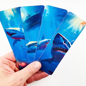 Awesome Shark Bookmark Set Of 4 | Laminated & Die Cut | #3 |