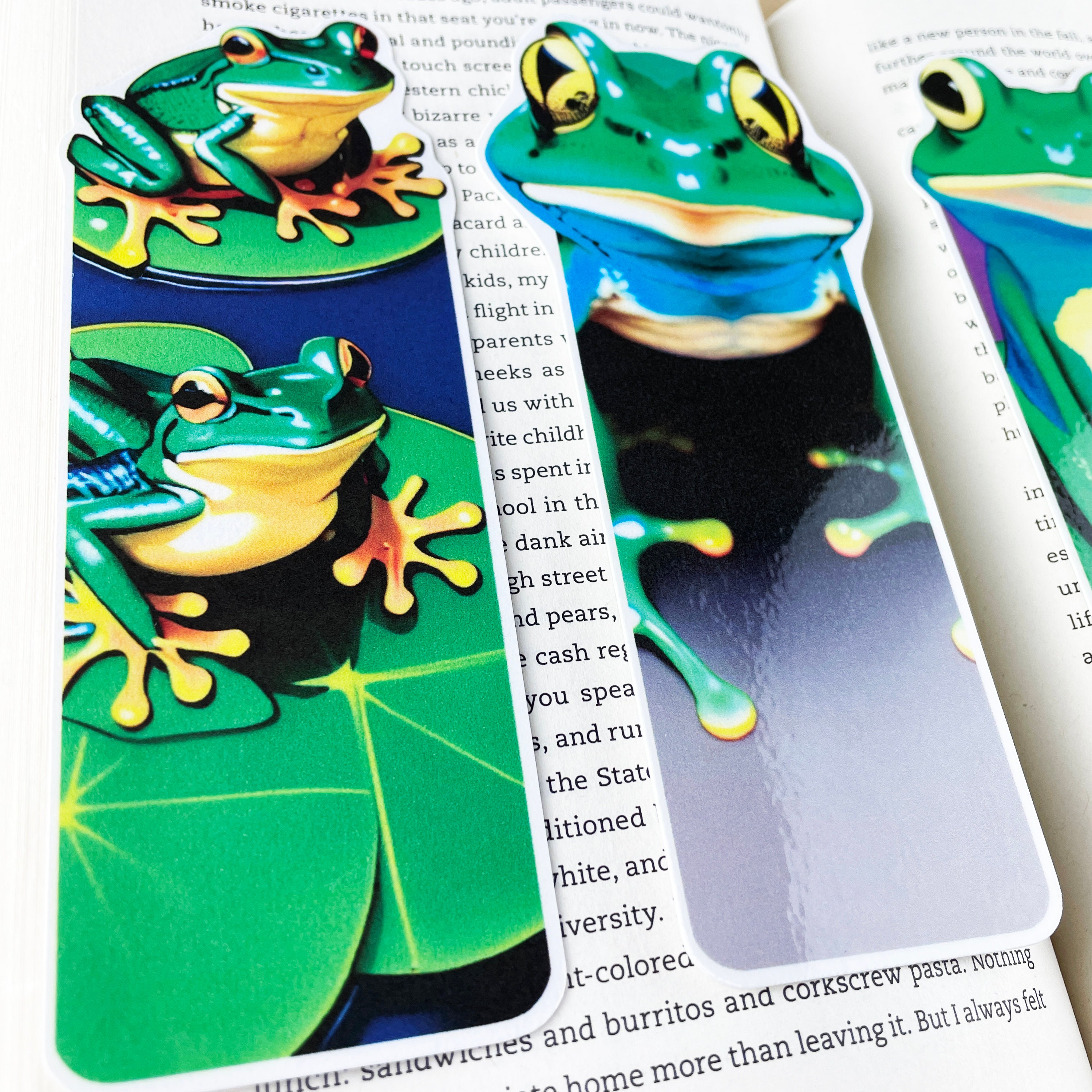 Set of 4 Colorful Frogs Bookmarks | Laminated Die Cut Bookmarks ...
