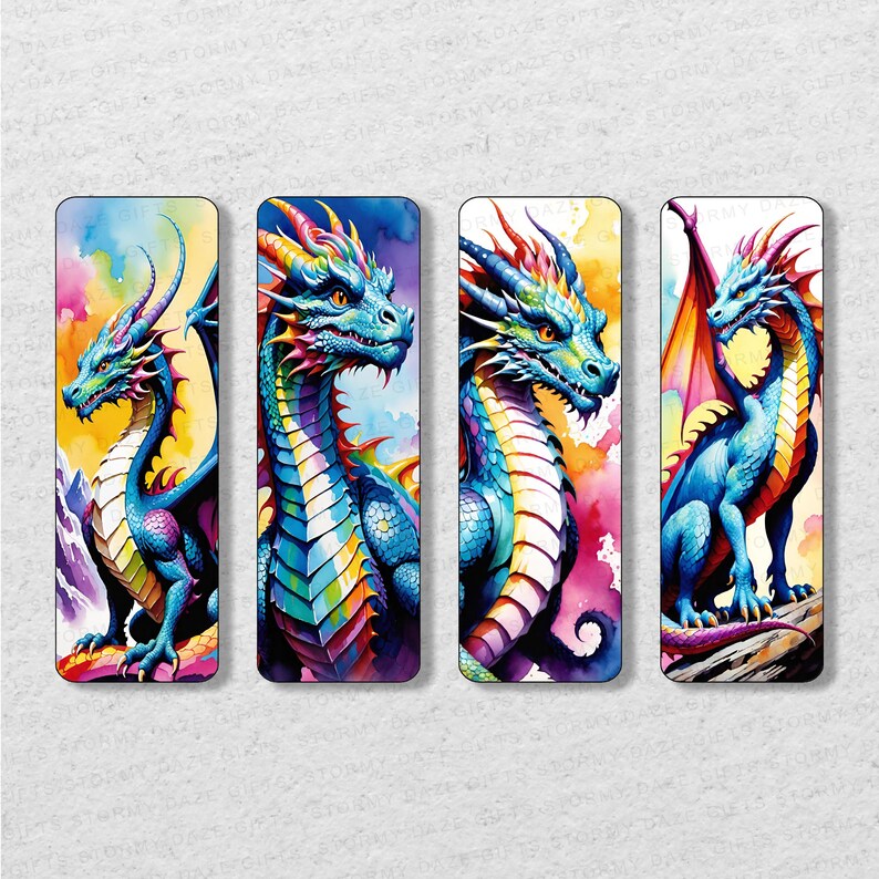 Watercolor Dragon Bookmarks | Printable Bookmark Set (digital Download ...