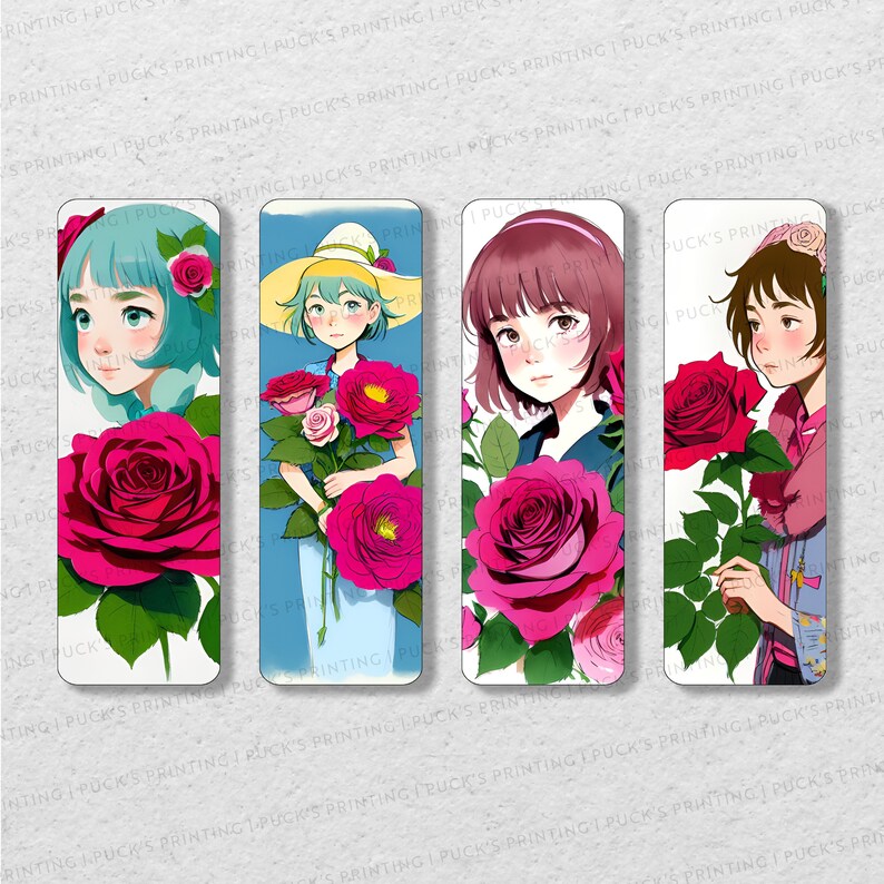 Anime Style Rose Printable Bookmark Set Printable Bookmarks Instant ...