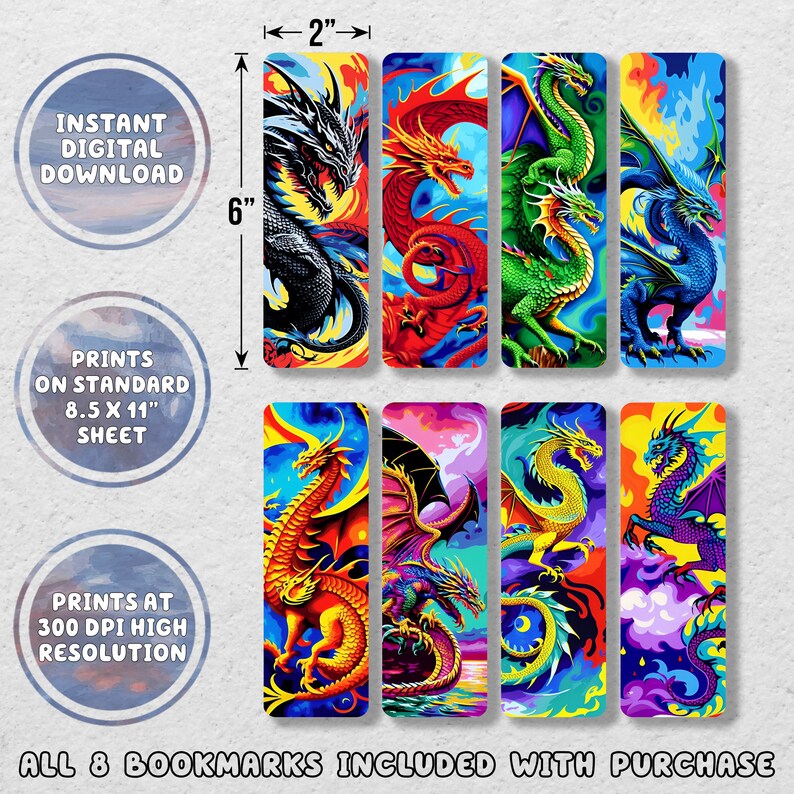 Comic Book Dragon Bookmarks | Fantasy Art Printable Set (digital ...