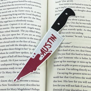 Personalized Knife Bookmark | Custom Laminated Die Cut Bookmark | Horror Bookmark | Horror Fan Gift |