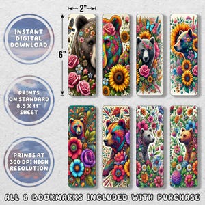 Floral Bears Printable Bookmark Set | Printable Bookmarks | Instant Download | Digital Download |