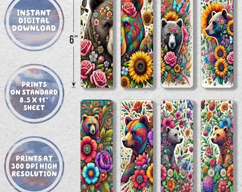 Floral Bears Printable Bookmark Set | Printable Bookmarks | Instant Download | Digital Download |