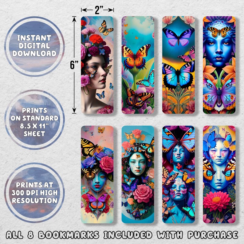 Floral Butterflies Printable Bookmark Set Butterfly Bookmark Instant ...