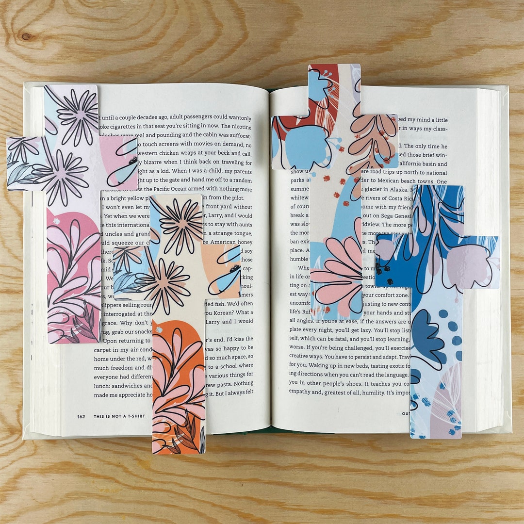 Set of 4 Boho Floral Cross Bookmarks Laminated Die Cut Bookmarks