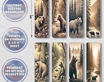 Vintage Bear Bookmarks | Forest Animal Art Prints (Digital Download)