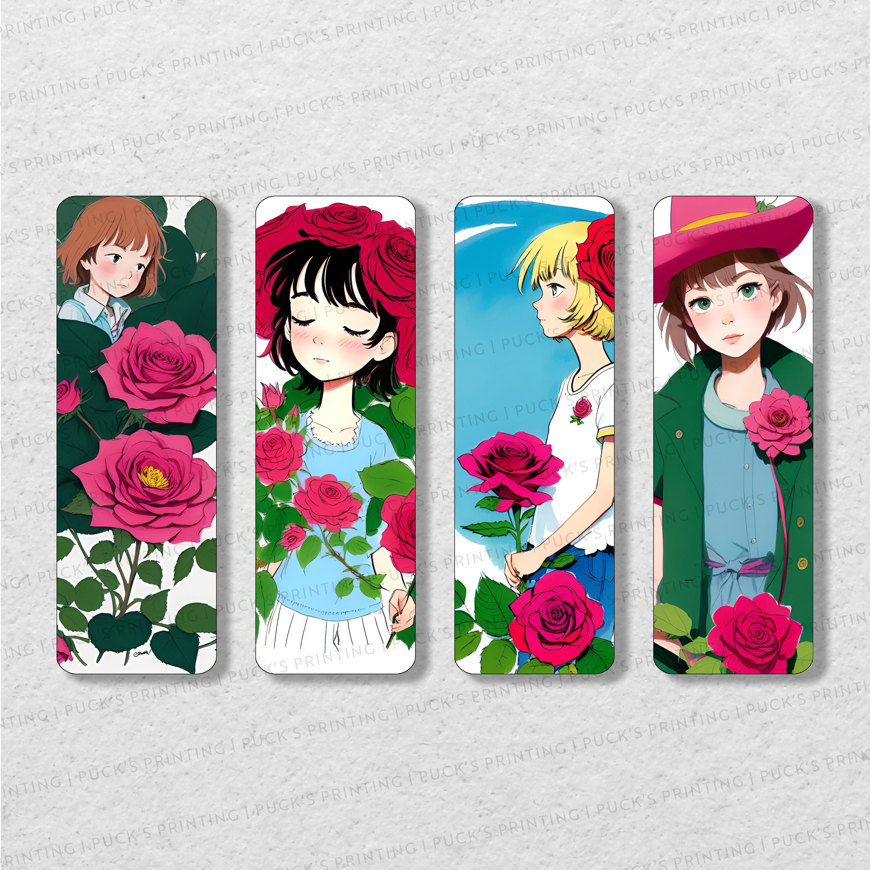 Anime Style Rose Printable Bookmark Set Printable Bookmarks Instant ...