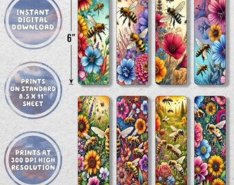 Bookmark Set Honey Bees - Printable - Instant Download PDF - Etsy UK