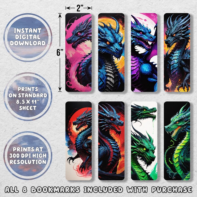 Blacklight Dragon Printable Bookmark Set | Printable Bookmarks ...