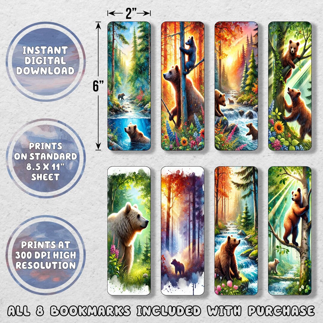 Watercolor Bear Printable Bookmark Set | Printable Bookmarks | Instant ...