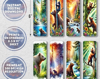 Watercolor Bear Bookmarks Set | Forest Animals (Digital Download)