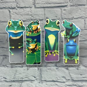 Frog Bookmarks | Set Of 4 | Laminated Die Cut Bookmarks | Animal Lover Gift |
