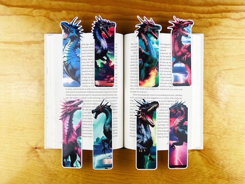 Set of 8 Realistic Dragon Bookmarks Laminated Die Cut Bookmarks Fantasy Bookmark Etsy