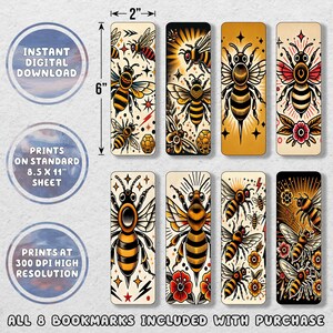 Traditional Tattoo Bees Printable Bookmark Set | Printable Bookmarks ...