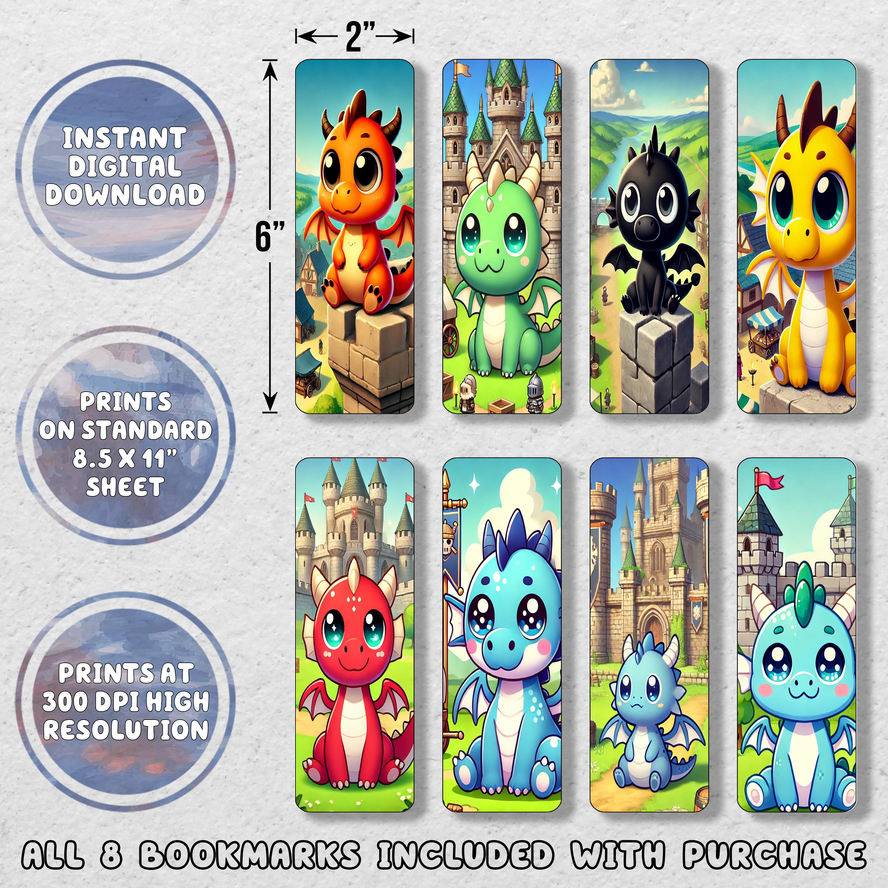 Kawaii Dragons Printable Bookmark Set | Printable Bookmarks | Instant ...
