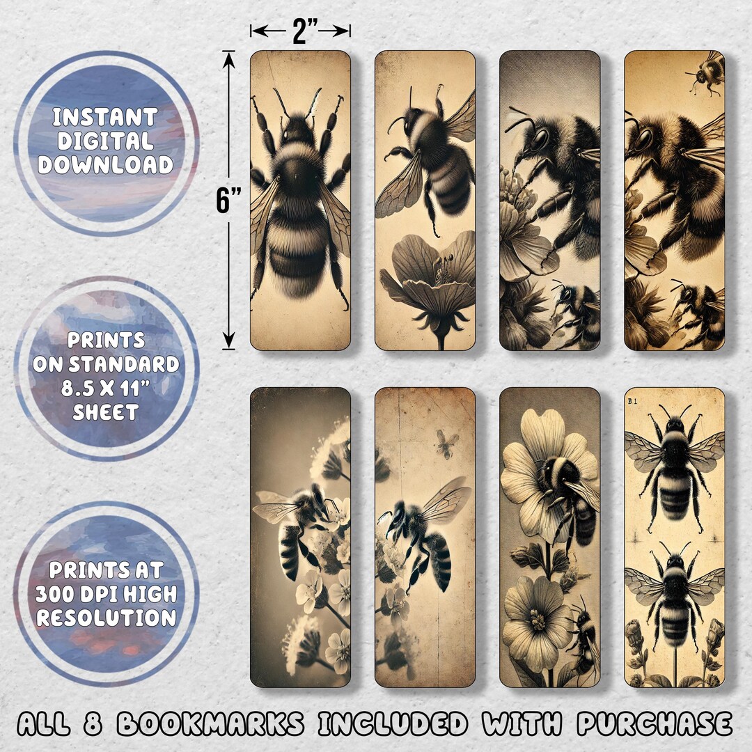 Vintage Bees Printable Bookmark Set | Printable Bookmarks | Instant ...