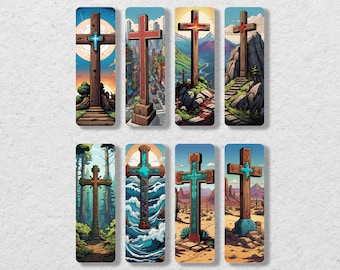Comic Book Style Crosses Bookmarks | Christian Art, Set of 8 (Digital Download)