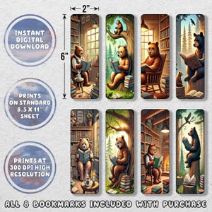 Bears Reading Books Printable Bookmark Set | Printable Bookmarks | Instant Download | Digital Download |
