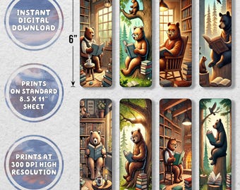 Bears Reading Books Printable Bookmark Set | Printable Bookmarks | Instant Download | Digital Download |
