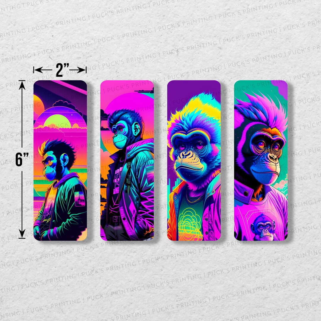 Vaporwave Monkeys Printable Bookmark Set of 4 Printable Bookmarks Instant Download Digital ...
