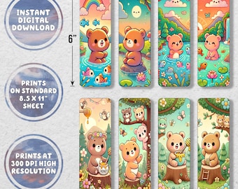 Kawaii Bear Printable Bookmarks | Instant Download