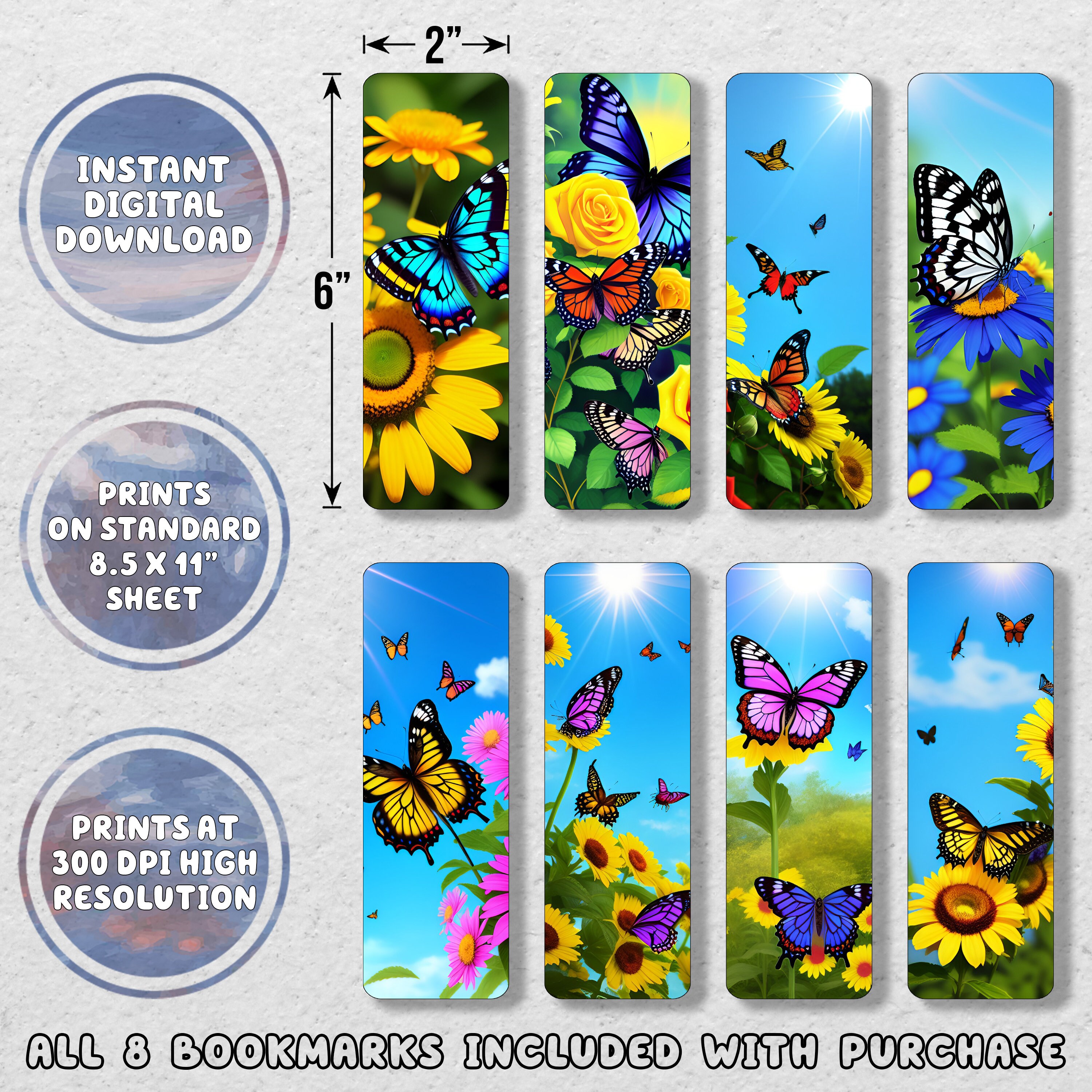 Beautiful Anime Butterflies Printable Bookmark Set Butterfly Bookmark ...