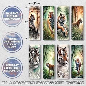Watercolor Tigers Printable Bookmarks| Bookmark Designs| PNG Sublimation| Digital Bookmark| PNG Bundle| Bookmark Sublimation| Book Mark