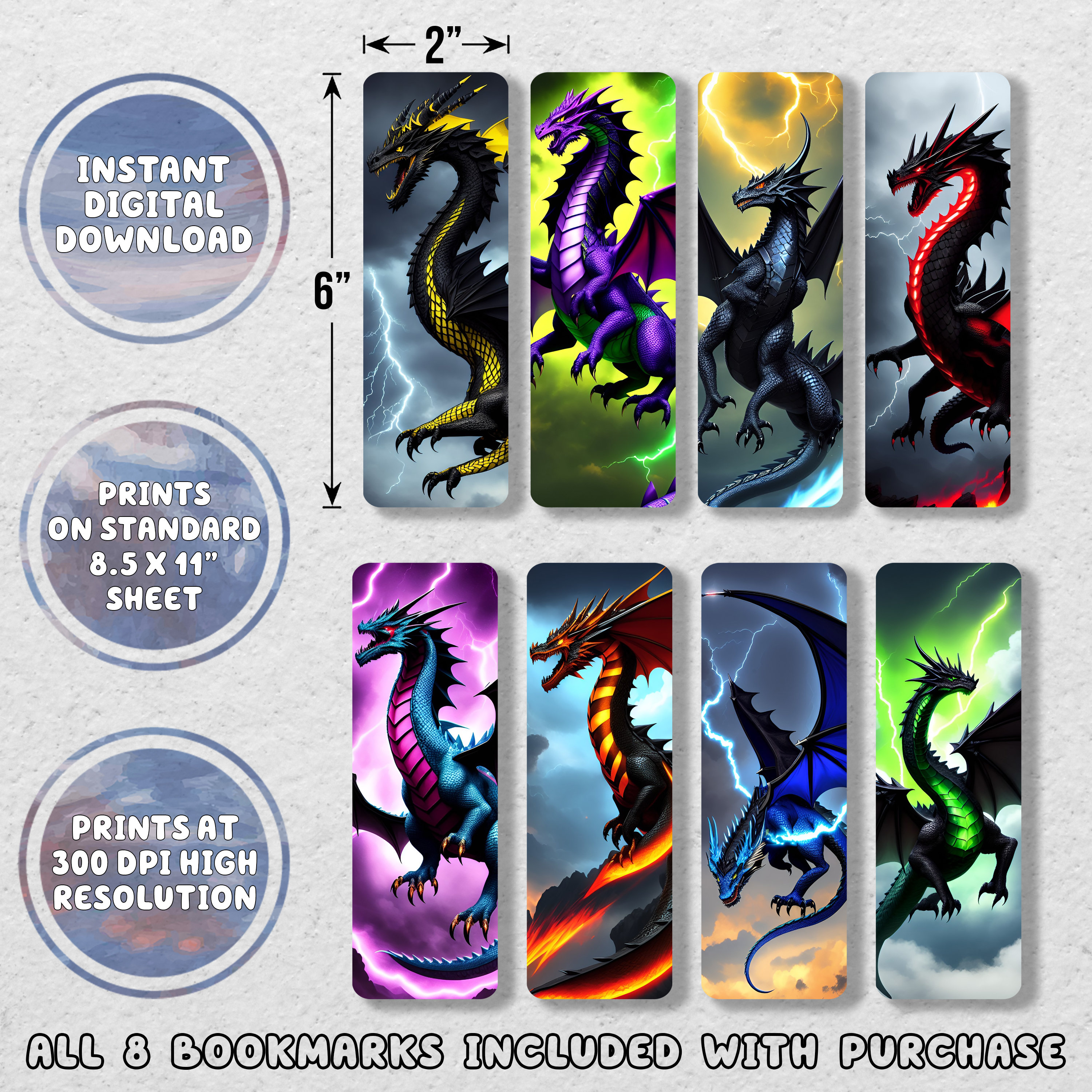 Majestic Dragon Printable Bookmark Set Printable Bookmarks Instant ...