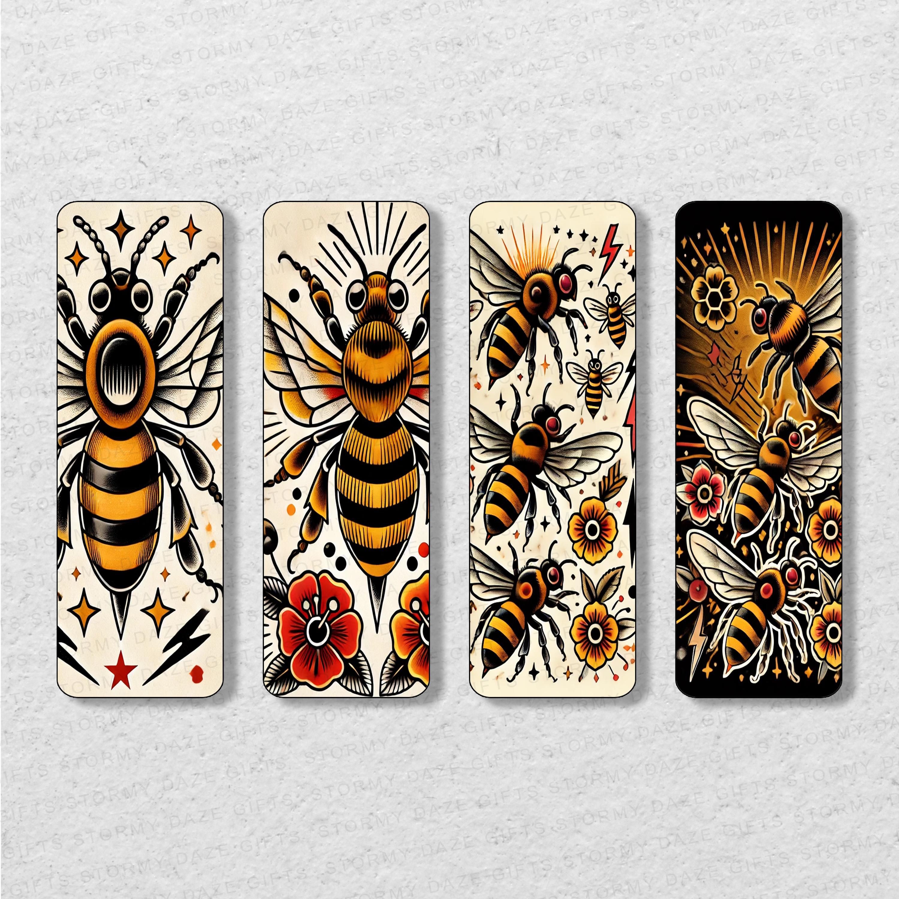 Traditional Tattoo Bees Printable Bookmark Set | Printable Bookmarks ...