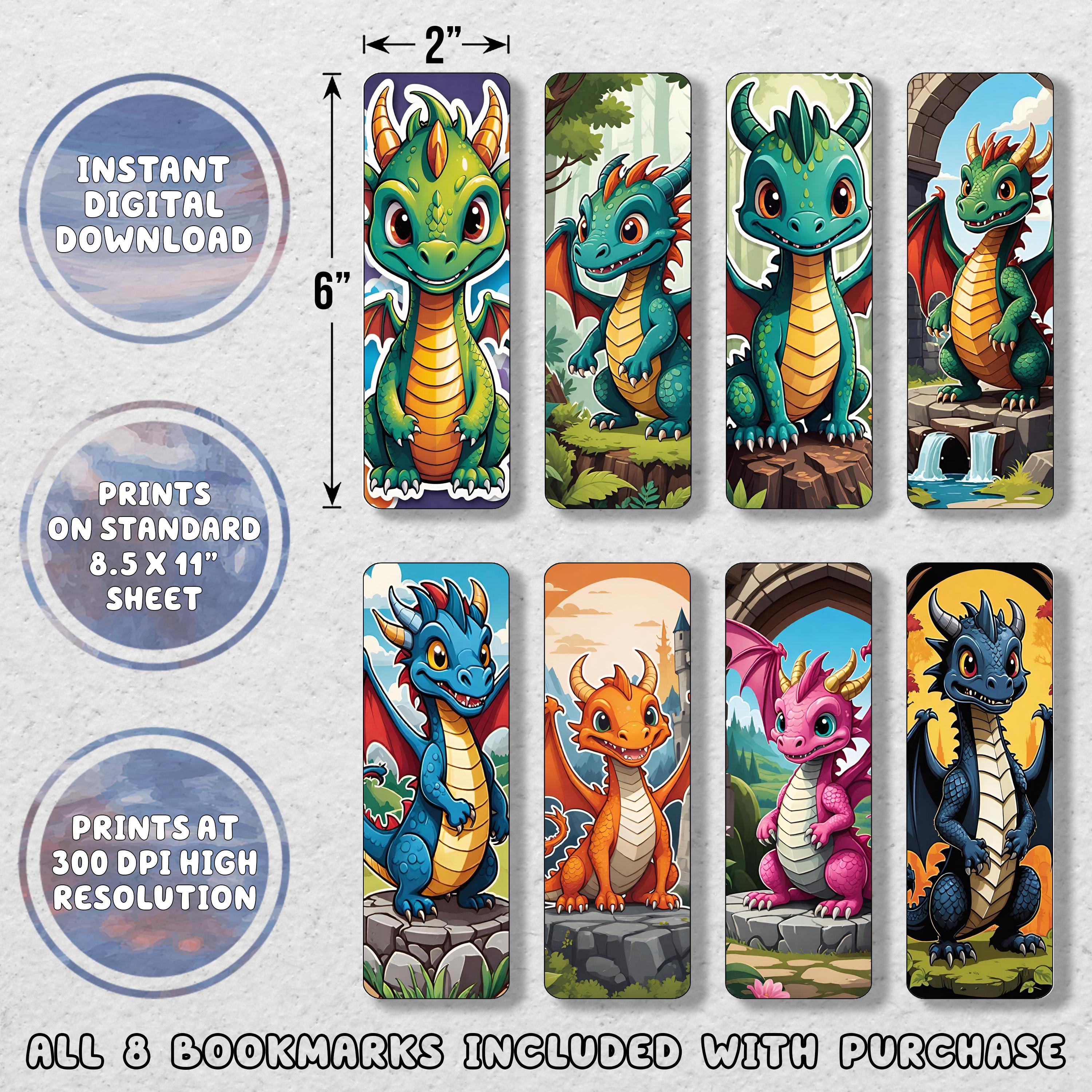 Kids Cartoon Dragons Printable Bookmark Set | Printable Bookmarks ...