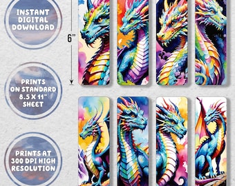 Aquarell Drachen Lesezeichen | Druckbare Lesezeichen Set (Digitaler Download)
