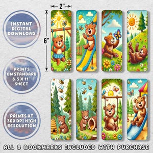 Kids Cartoon Bears Printable Bookmark Set | Printable Bookmarks | Instant Download | Digital Download |