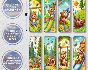 Kids Cartoon Bears Printable Bookmark Set | Printable Bookmarks | Instant Download | Digital Download |