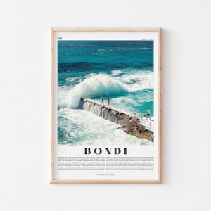 Impresión de playa de Bondi (Australia), arte mural costero, fotografía de playa de Sídney, impresión de olas del océano, decoración de casa de playa, póster de paisaje marino, ambiente veraniego