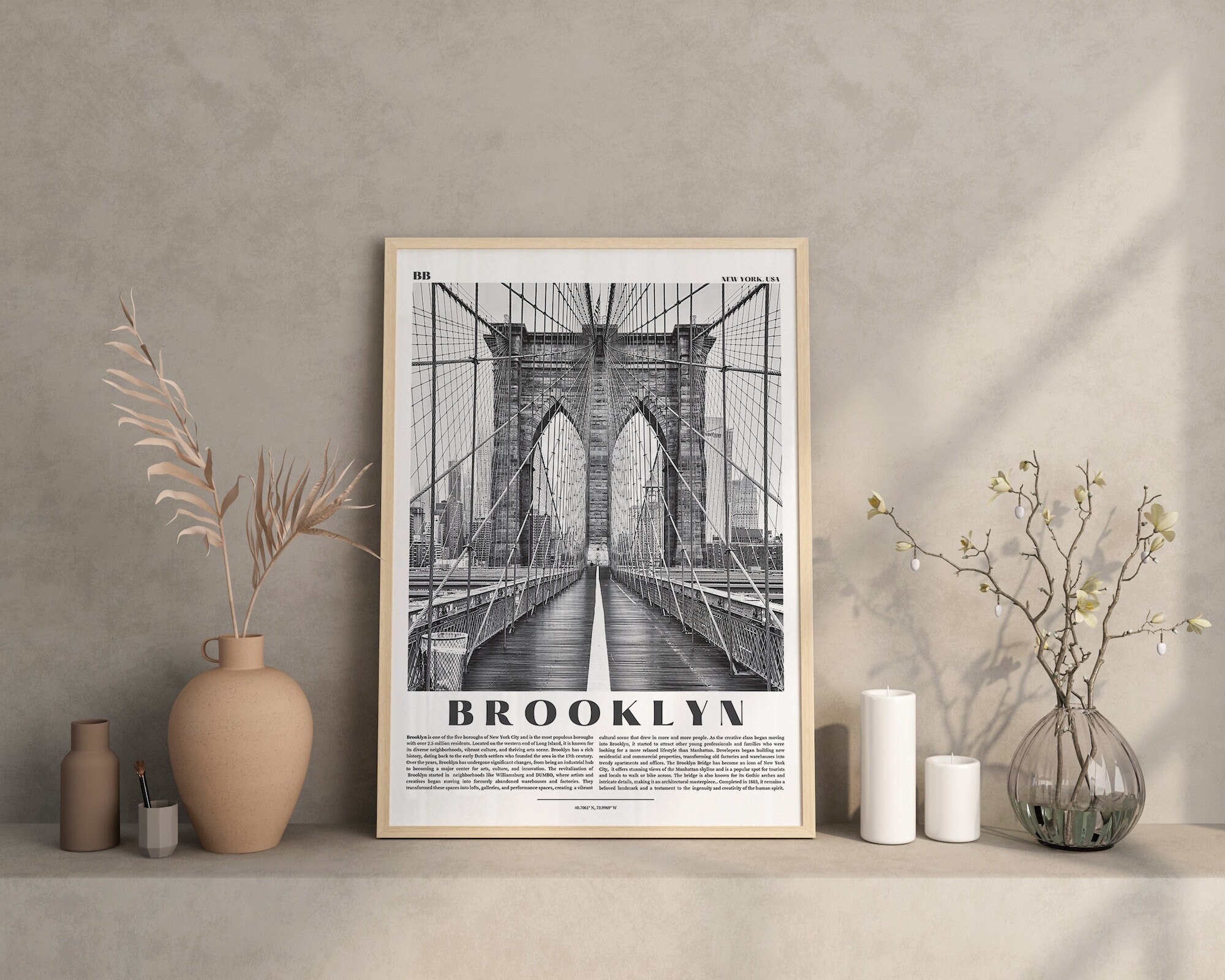 Brooklyn Bridge Poster, New York City Print, Black and White Wall Art ...