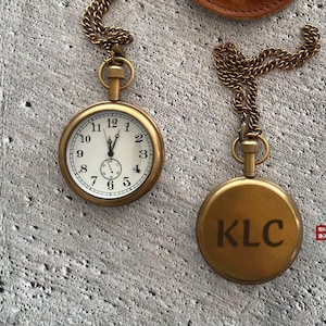 Engraved Brass Pocket Watch with Chain: Personalized Groomsmen Gift