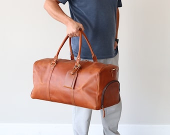 Handmade Leather Duffle Bag: Full Grain Weekender Travel Bag