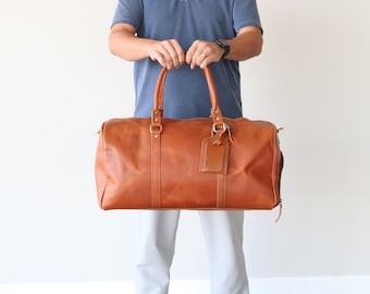 Personalized Full Grain Leather Duffle Bag: Monogrammed Weekender