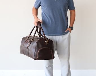 Full Grain Leather Duffle Bag: Personalized Monogrammed Weekender