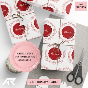 Papel de regalo Ilustrado Personalizable Sello de lacre Dibujo Envoltura navideña Envoltura de regalo Vintage Personalizado Regalo único para ella Rosa Rojo Mamá