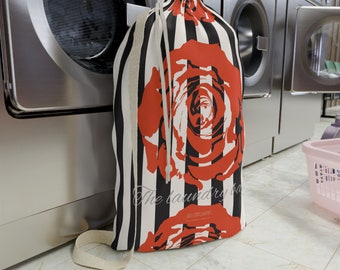 Laundry Bag / Wash bag Laundry room Decor Drawstring bag Storage bag Organization Floral wash bag Nautical Stripes Flower Orange