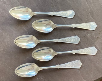 Quaker Valley Silver Co WILLIAM PENN 1899 Antique Sioverplate Lot of 5 Teaspoons Unique Vibtage Housewarming/ Newlywed/Wedding Gift No Mono