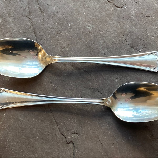 Oneida Community Par Plate PRIMROSE 1915 Large Serving Spoons Silver Plate Antique Vintage Dinner Party Pretty Old Pattern Set the Table