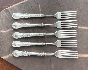 Antique Silverplate Set of 5 Hollow Handle Dinner / Salad Forks NAVARRE 1880 Unique Vintage Victorian Style For Silverware Collector