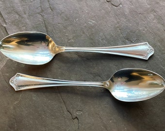 Oneida Community Par Plate PRIMROSE 1915 Antique Silver Plate Set of 2 Large Serving Spoons Great Vintage Kitchen Items