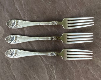 EASTER LILY aka LILY 1907 Antique Silverplate by Gorham Set of 3 Salad Forks Beautiful Vintage Floral Pattern No Mono