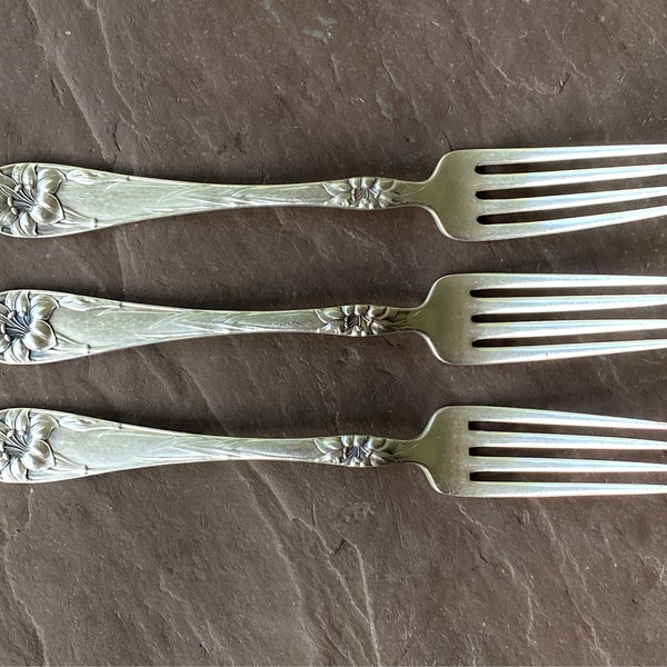 EASTER LILY aka LILY 1907 Alvin Silverplate by Gorham Three Salad Forks for Holiday Dinner Party Spring Floral Garden Family Gather Table